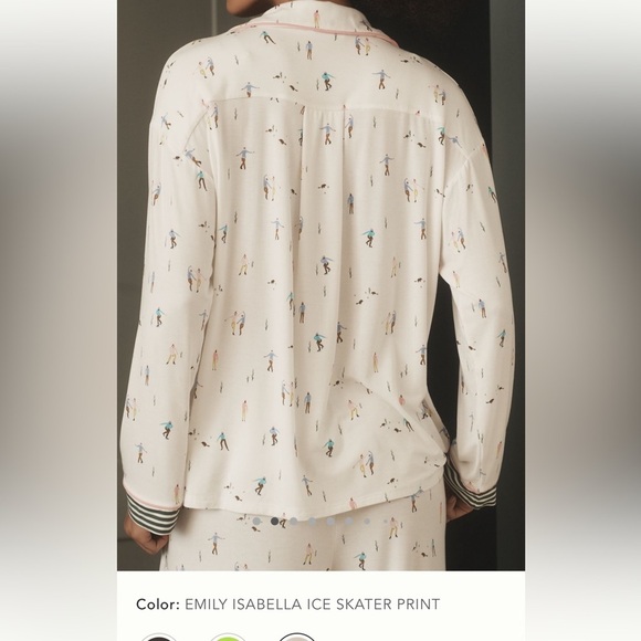 new medium Anthropologie briar piped pajama top button down ice skate winter ski - Picture 8 of 16
